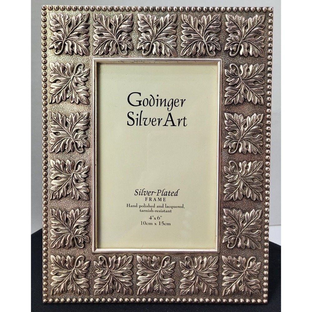Godinger Silver Plated Picture Frame 4x6 Embossed Leaf Pattern Free Standing